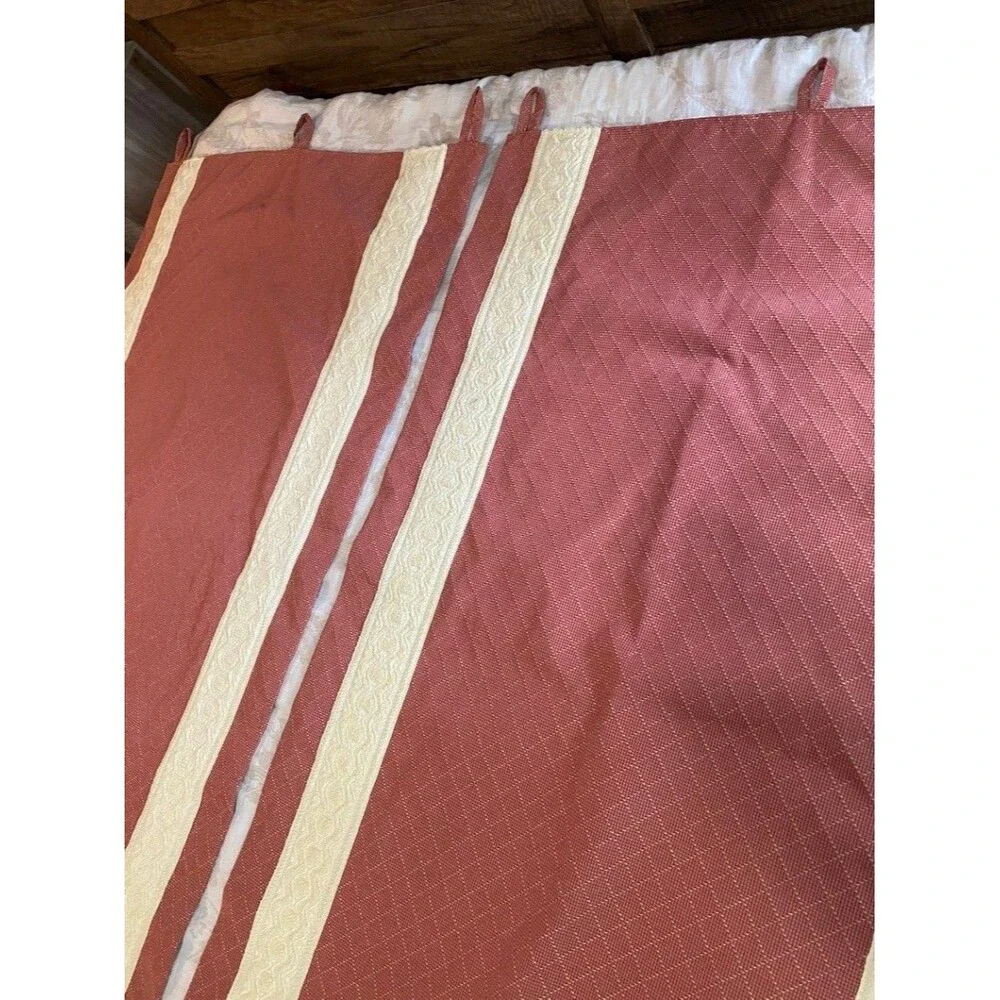 Pair of Lee Jofa Red Embroidered Tab Top Curtain Panels Lined Decorative Trim